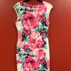 Vince Camuto Pink and Green Floral Midi Dress